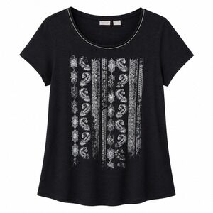 Chicos Zenergy Graphic Print T-Shirt Womens 0 Small Black Excellent Paisley Tee